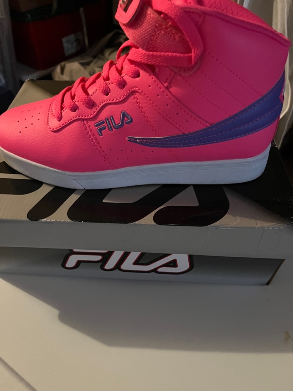 Fila Hot Pink High-Top Sneaker with Purple Accent